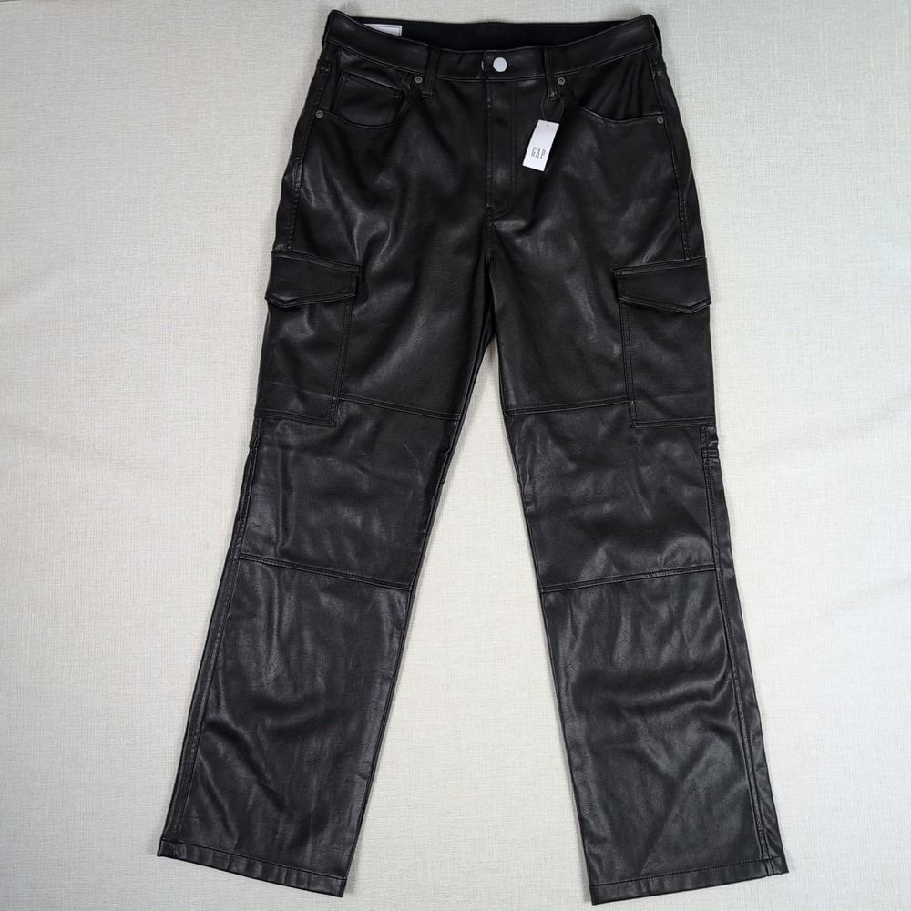 GAP 90s Loose Cargo Pants Women 32/14R Black Vegan Leather